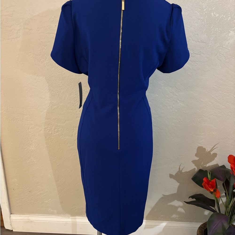 Royal Blue Sheath Dress with Puff Tulup Sleeves Sz 16 NWT - Picture 7 of 10